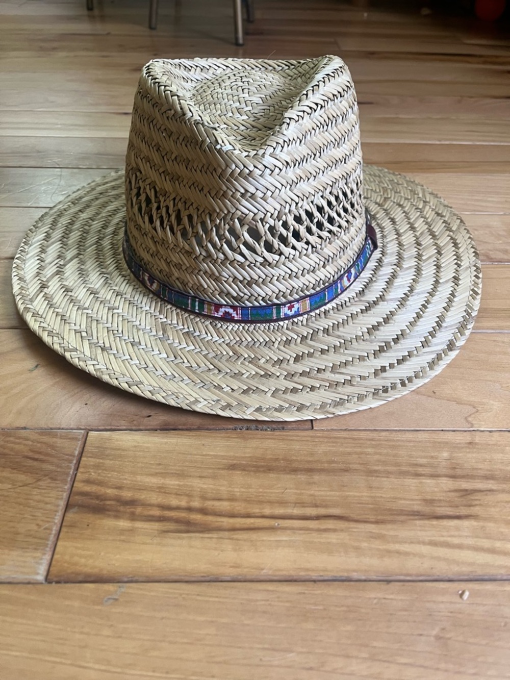 Natural Straw Panama-Style Fedora with Multicolor Woven Band